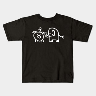 Small Pig and Elephant Minimal Line Drawing Kids T-Shirt